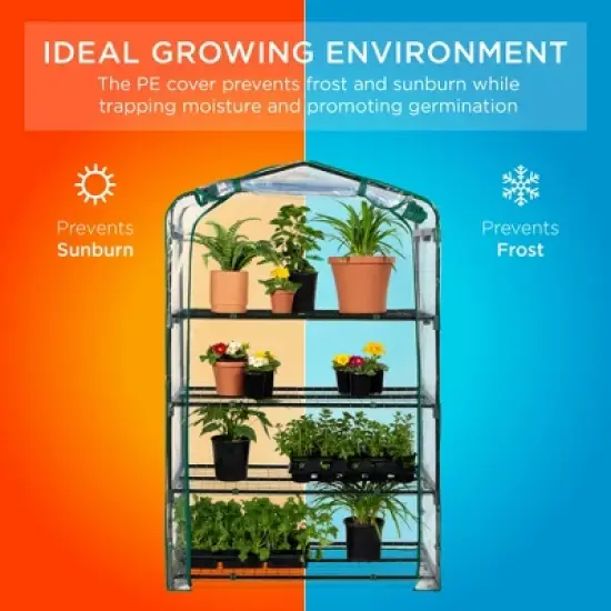 Best Choice Products 40in Wide 4-Tier Mini Greenhouse, Portable Indoor Outdoor Arboretum for Yard w/ Steel Shelves image {2}