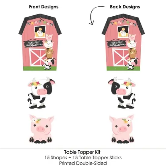 Big Dot of Happiness Girl Farm Animals - Pink Barnyard Baby Shower or Birthday Party Centerpiece Sticks - Table Toppers - Set of 15 image {4}