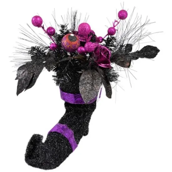 Northlight Witch's Boot with Glittered Roses and Foliage Halloween Decoration - 12" image {2}