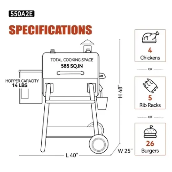 ZPG-550A2E Wood Pellet Grill BBQ Smoker Digital Control - Silver - Z Grills: Electric, 585 sq in Cooking Area image {6}