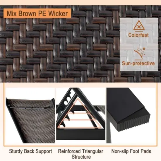 Costway Patio Galvanized Steel Chaise Lounge with Wheels Outdoor PE Rattan Recliner Chair image {3}