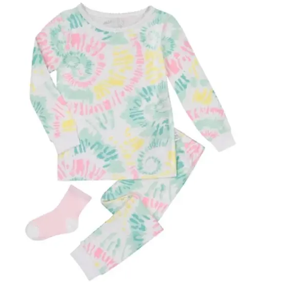 Sleep On It Infant/Toddler Girls Tie-Dye Pastels Snug Fit 2-Piece Pajama Sleep Set With Matching Socks image {4}