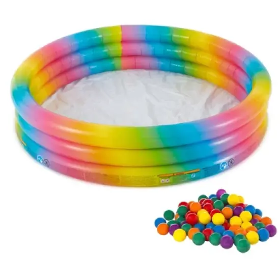 Intex 58449EP Rainbow Ombre 3 Ring Circular Inflatable Outdoor Swimming Pool with for Kids Ages 2 Years or Older image {6}