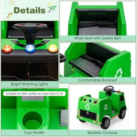 Costway 12V Recycling Garbage Truck Electric Ride On Toy Remote w/Recycling Accessories image {8}