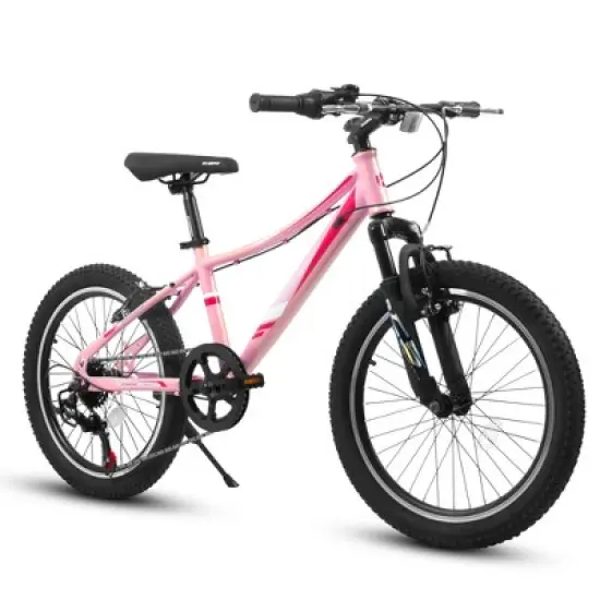 DSVIMOY Bicycles, 20 Inch Children's Bicycle, 7 - Speed Bicycle with Mountain Tire for Boys and Girls Kids Bike, Pink, 55.9"*32.2"*21.2" image {1}