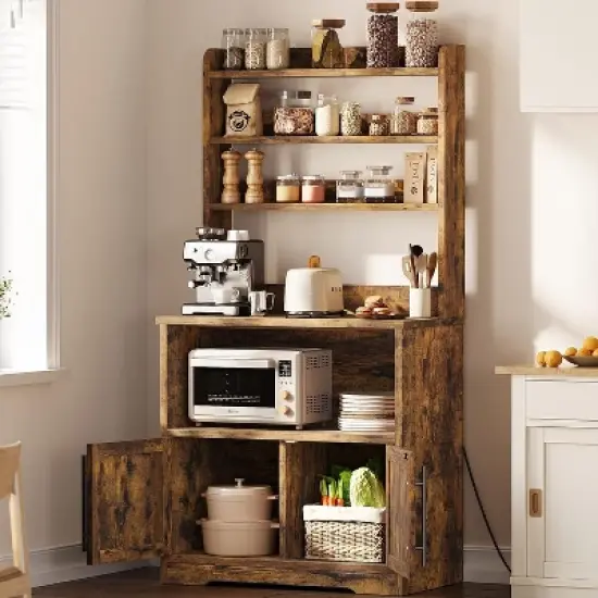 Acekool Bakers Rack with Storage Cabinet, Power Outlets, Thick Tabletop, Kitchen Pantry Hutch, 62.99" image {8}
