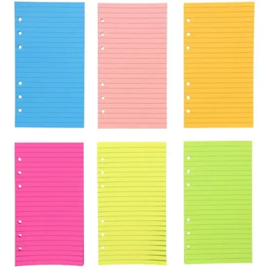 6 Pack 40 Sheets Each 6 Hole Ring Punch College Ruled Lined Filler Paper Notebook Writing Paper, 6.8 x 3.75 in, Neon Colors image {2}