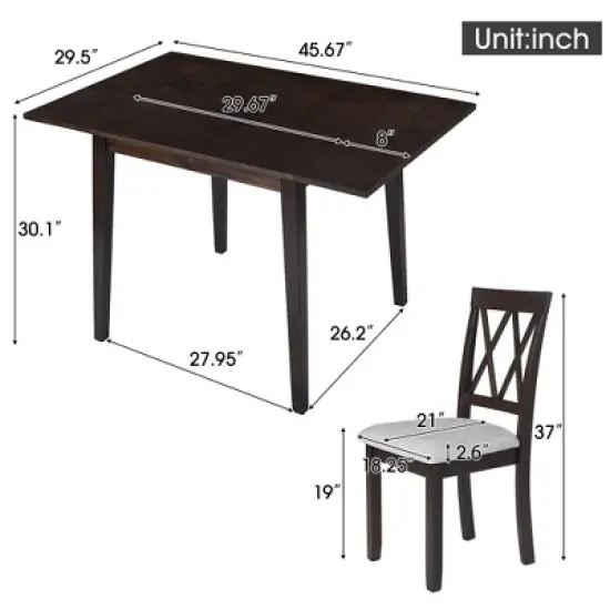 Foldable Dining Table Set for Small Space, 5 Pcs Set Farmhouse Style, Small Kitchen Table Set with Drop Leaf and 4 Dining Upholstered Chairs, Black image {4}