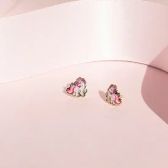 Girls' Galloping Unicorn Screw Back 14k Gold Earrings - In Season Jewelry image {3}