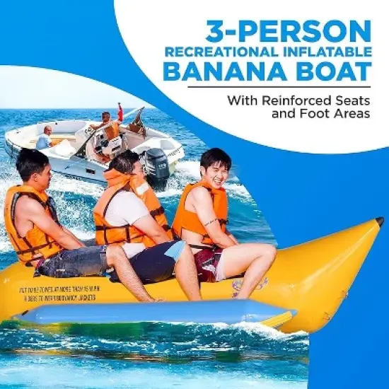 SereneLife Person Inflatable Banana Boat, Includes Storage Bag, Foot Pump, and Repair Kit, Tough and Thick, Reinforced Seats and Foot Areas image {4}