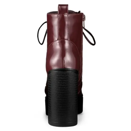 Allegra K Women's Platform Chunky High Heel Lace Up Combat Boots image {2}