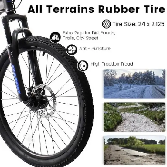 BestParts 24-Inch Mountain Bike with Disc Brakes & 21-Speed Gears, High-Strength Steel Frame Adult Bicycle for Commuting/Trail/Off-Road Cycling, Grey image {3}