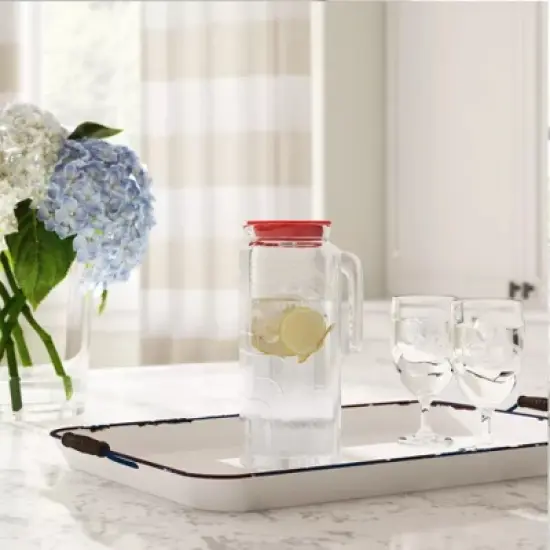 Bormioli Rocco Gelo Set of 2, Glass pitcher, 33.75 Oz. Carafe with Lid, for Homemade Juice, Iced Tea, Cold Brew, Dishwasher Safe Jug, (white) image {4}