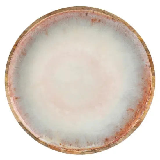 Cravings By Chrissy Teigen 15.9 Inch Round Enameled Mango Wood Platter in Blush image {8}