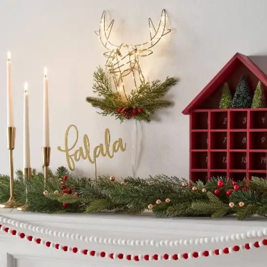 LED Dewdrop Deer Head with Faux Greenery Christmas Novelty Silhouette Light - Wondershop&trade; image {1}