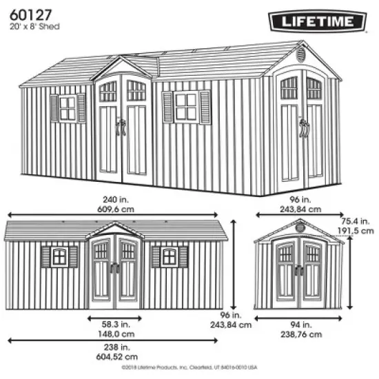 Lifetime 20 ft. x 8 ft. Outdoor Storage Shed, Tan (60127) image {6}