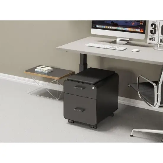 Monoprice Round Corner 2-Drawer File Cabinet - Black, Lockable With Seat Cushion - Workstream Collection image {5}