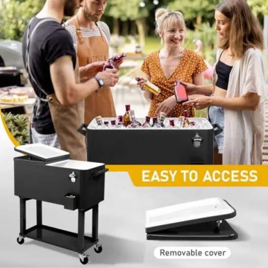 Karl Home Black Detachable 80 Qt. Outdoor Rolling Cooler Cart image {4}