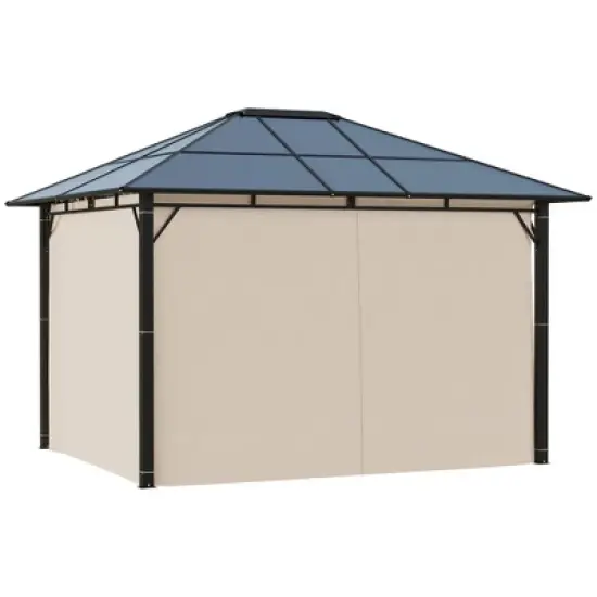 Outsunny 10x12 Hardtop Gazebo with Metal Frame, Polycarbonate Gazebo Canopy with Curtains for Garden, Patio, Backyard image {3}