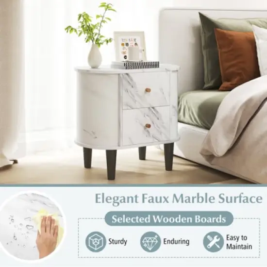 Tangkula 2PCS Nightstand w/ 2 Drawers Faux Marble Bedside Table for Small Space image {7}