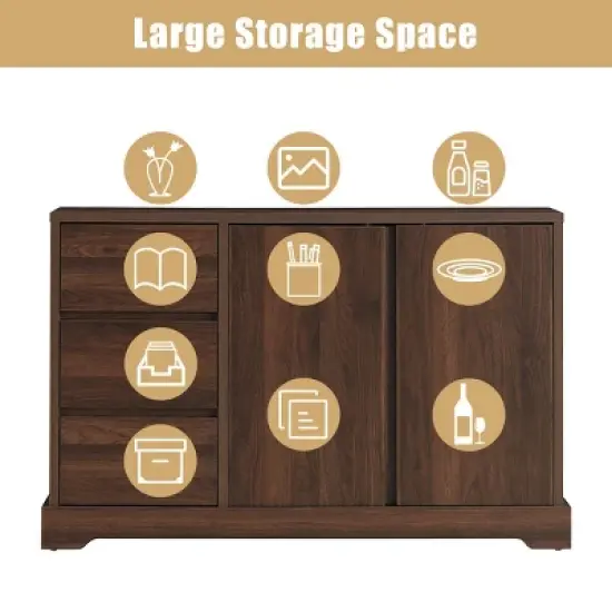 Costway Buffet Sideboard Cupboard Cabinet Console Table W/ 3 Drawers & Adjustable Shelf image {6}
