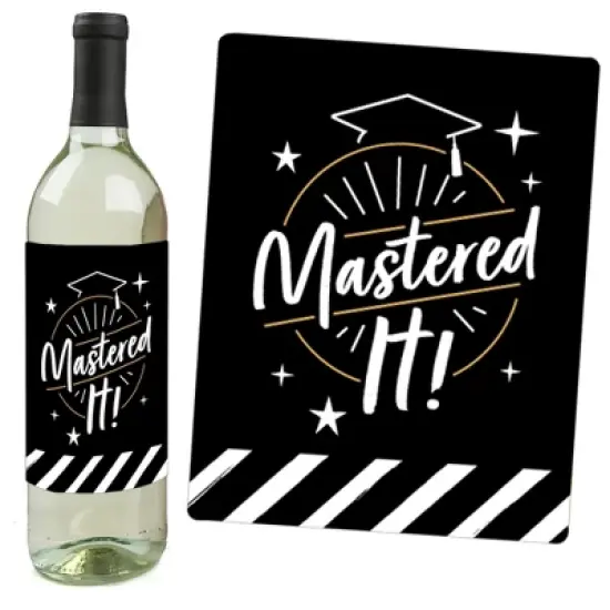 Big Dot of Happiness Mastered It - Master's Degree Graduation Party Decorations for Women and Men - Wine Bottle Label Stickers - Set of 4 image {1}