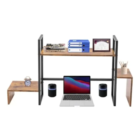 YIYIBYUS 2 Tier Countertop Hutch Display Shelf Desk Hutch Storage Organizer for Office Home image {2}