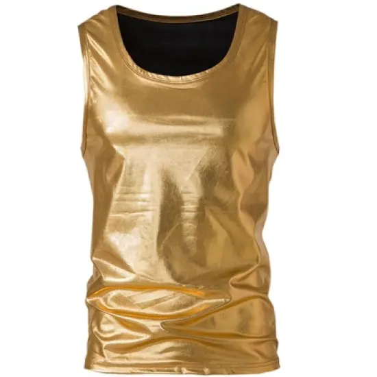 Lars Amadeus Men's Round Neck Sleeveless Shiny Disco Party Metallic Tank Top image {5}