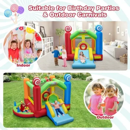 Costway Candy Land Theme Kids Inflatable Bounce Castle with 735W Air Blower Indoor Outdoor image {5}