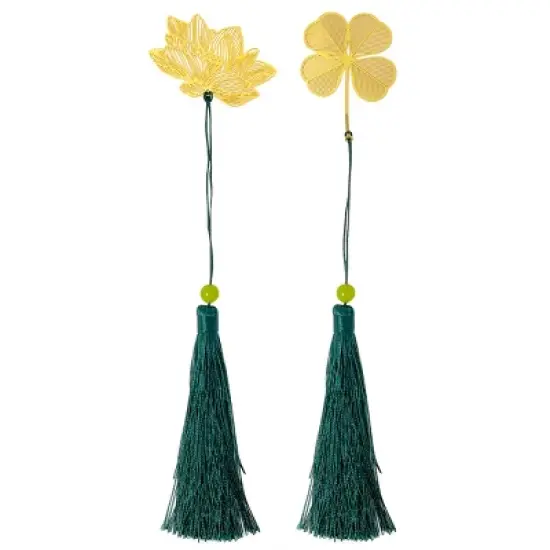 Wrapables Metallic Bookmark with Tassel for Book Lovers & Readers (Set of 2), Lotus & Clover image {13}