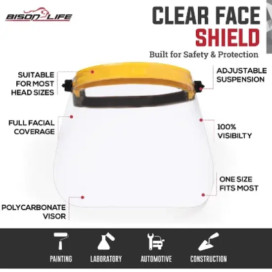 Bison Life Clear Face Shield, Reusable & Lightweight Face Protection, One Size, Yellow - 2 Pack image {7}