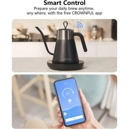 CROWNFUL Smart Electric Gooseneck Kettle with 4 Variable Presets, &plusmn;1℉ Temperature Control image {5}