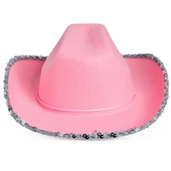Zodaca 4-Pack Pink Cowboy Hats - Cute Felt Cowgirl Hats with Western Star for Costume, Dress Up Party (Adult Size) image {7}