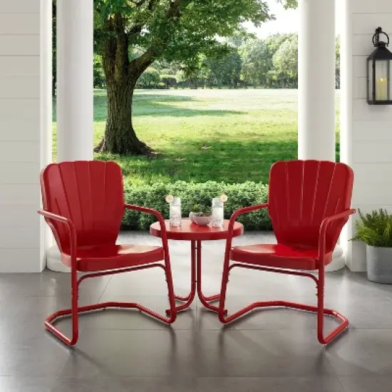 Ridgeland 3pc Outdoor Seating Set - Red - Crosley image {2}