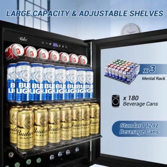 Velivi 24 Inch Beverage Refrigerator, 5.2 Cu. Ft. Drink Refrigerator with Glass Door image {2}