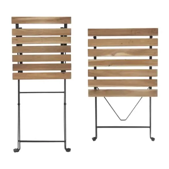 Folding Patio Bistro Set &ndash; 3-Piece Acacia Wood and Steel Caf&eacute; Table and Chairs for Porch, Deck, Garden, or Balcony Furniture by Lavish Home (Brown) image {6}