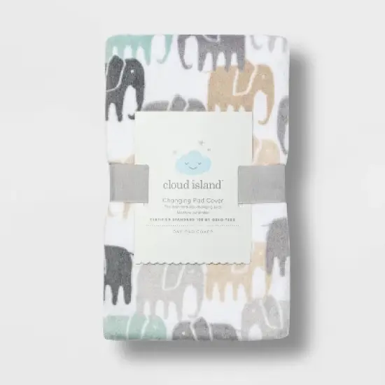 Changing Pad Cover Elephants - Cloud Island&trade; Gray image {1}