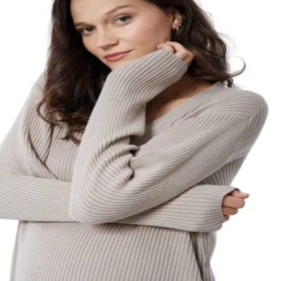 Ingrid & Isabel Maternity Side Zip Nursing Sweater image {4}