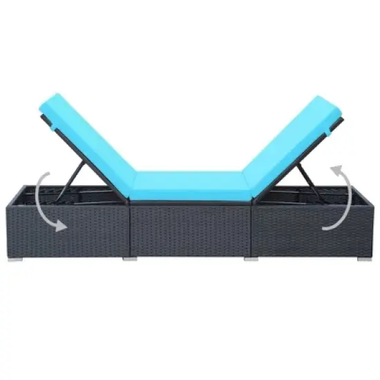 vidaXL Sunlounger Black and Blue PE Rattan, Powder-Coated Steel, Polyester image {5}