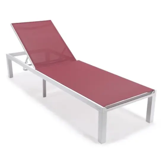 LeisureMod Marlin Patio Sling Chaise Lounge Chair in White Aluminum, Weather-Resistant Adjustable Recliner for Poolside, Deck, Balcony, or Garden Use image {13}