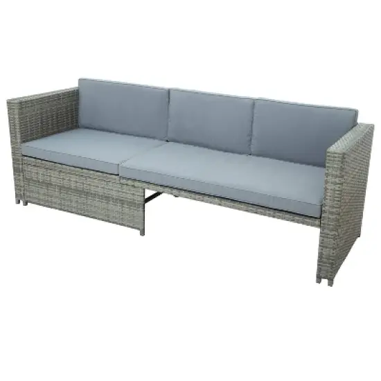 4pc Outdoor Wicker Conversation Sectional Set with Cushions - Gray - GODEER image {15}