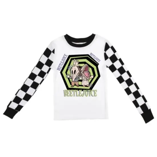 Beetlejuice Character Group with Black and White Checker Pattern Youth Long Sleeve Pajama Set image {1}