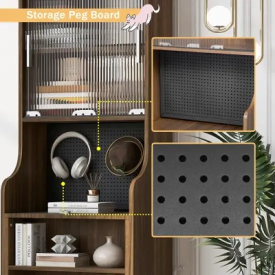 YOOCOZZ Multi-use Cabinet With Cat Scratcher Bed,Side Cabinet with Extendable table,Mid-Century Modern Style-Walnut image {7}