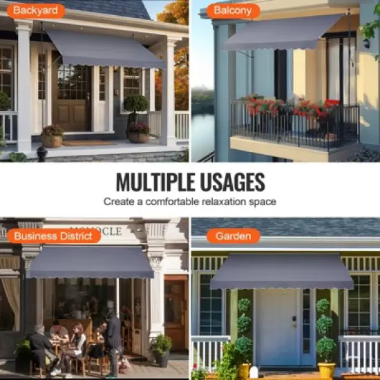 VEVOR 138 x 47" Patio Awning Retractable, Awning Sunshade Shelter with Manual Crank Handle, Outdoor Patio Canopy Sunsetter Deck, Dark Gray image {6}