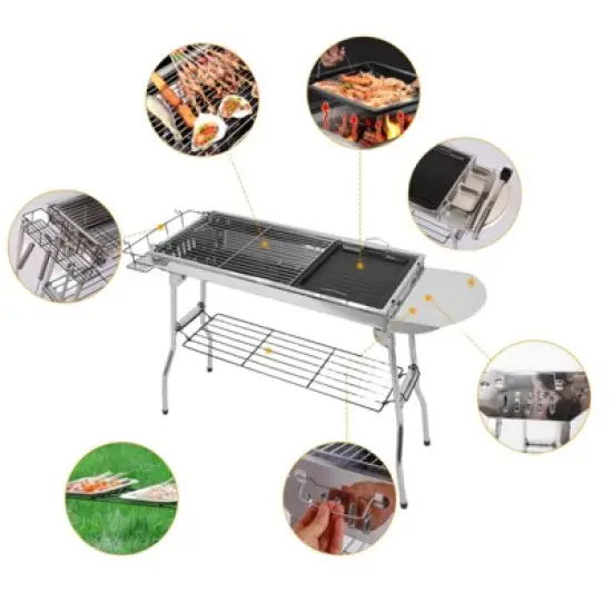 SEVOBAL Outdoor Grills, Griddles and Smokers Foldable Outdoor BBQ Set with Non Stick Pan, Accessories for Camping, Picnics, Silver, 30.3"*11.17"*7.5" image {1}