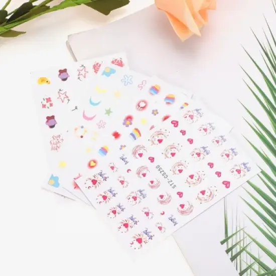 Unique Bargains Self-Adhesive Stars Floral Pattern Nail Art Stickers Pink Blue 4 Pcs image {4}