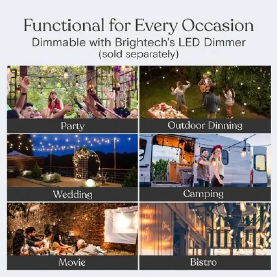 Brightech 15-Bulb LED Ambience Pro 2W 48ft 3000K S14 Indoor Outdoor Plug-in Hanging String Lights Spiral Filament Bulb Black Wire image {7}