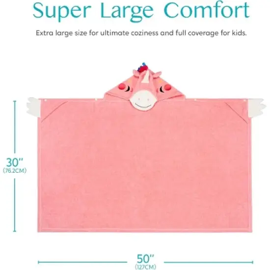 Joyfy Unicorn Hooded Towel for Kids - Soft 100% Cotton Bath Beach Towel - 30" x 50" for Kids 3-10 Years - Absorbent Swim Towel Pullover for Boys Girls image {5}