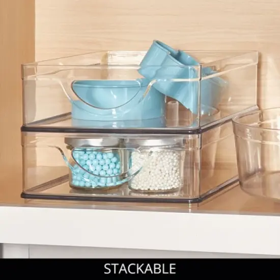 Stackable Pantry Bin with Handles - Set of 2 - Clear - Made in USA image {5}