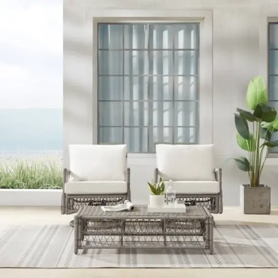 3pc Thatcher Outdoor Steel Conversation Set Creme/Driftwood - Crosley image {4}